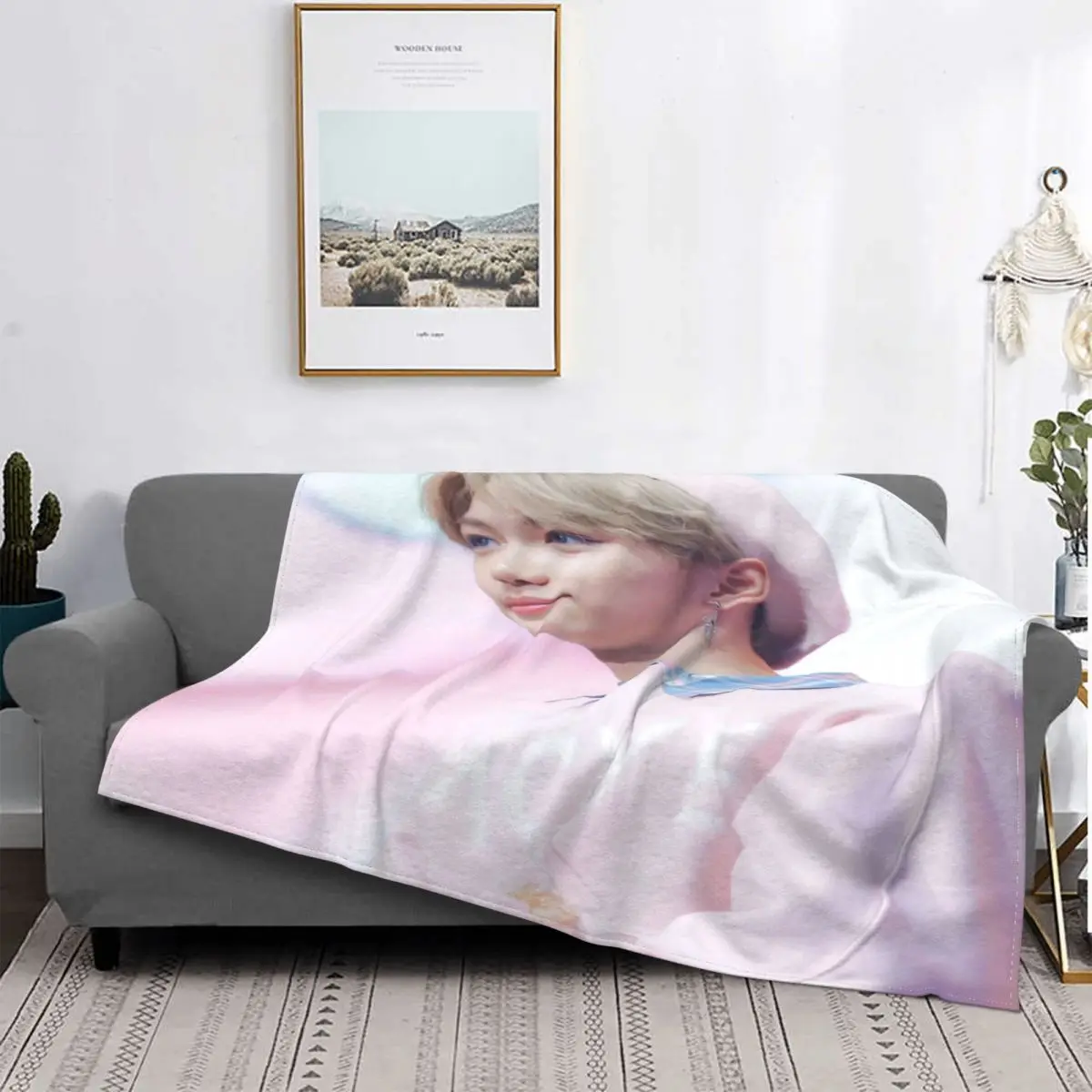 

Stray Kids-colcha de cama a cuadros para niños, manta doble a cuadros para sofá, manta, ropa de cama de lino y algodón, 2785