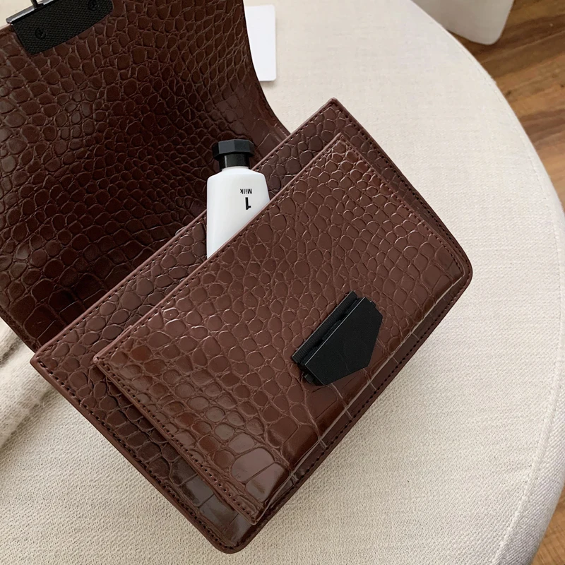 

Solid Color Crocodile Pattern PU Leather Crossbody Bags For Women Retro Organ Small Shoulder Messenger Bag Female Chain Handbags