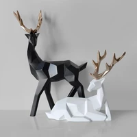 2pcs geometric couple deer statue elk figurine resin sculpture home living room tabletop ornament christmas decoration gift