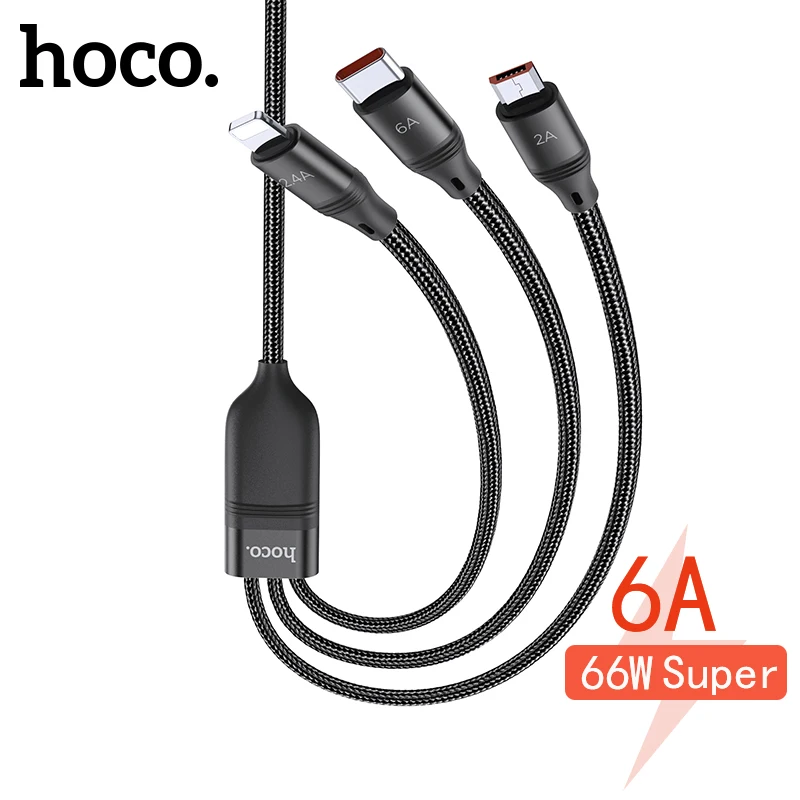 

USB-кабель Hoco, 66 Вт, 3 в 1, для быстрой зарядки iPhone 12 Pro Max 6A