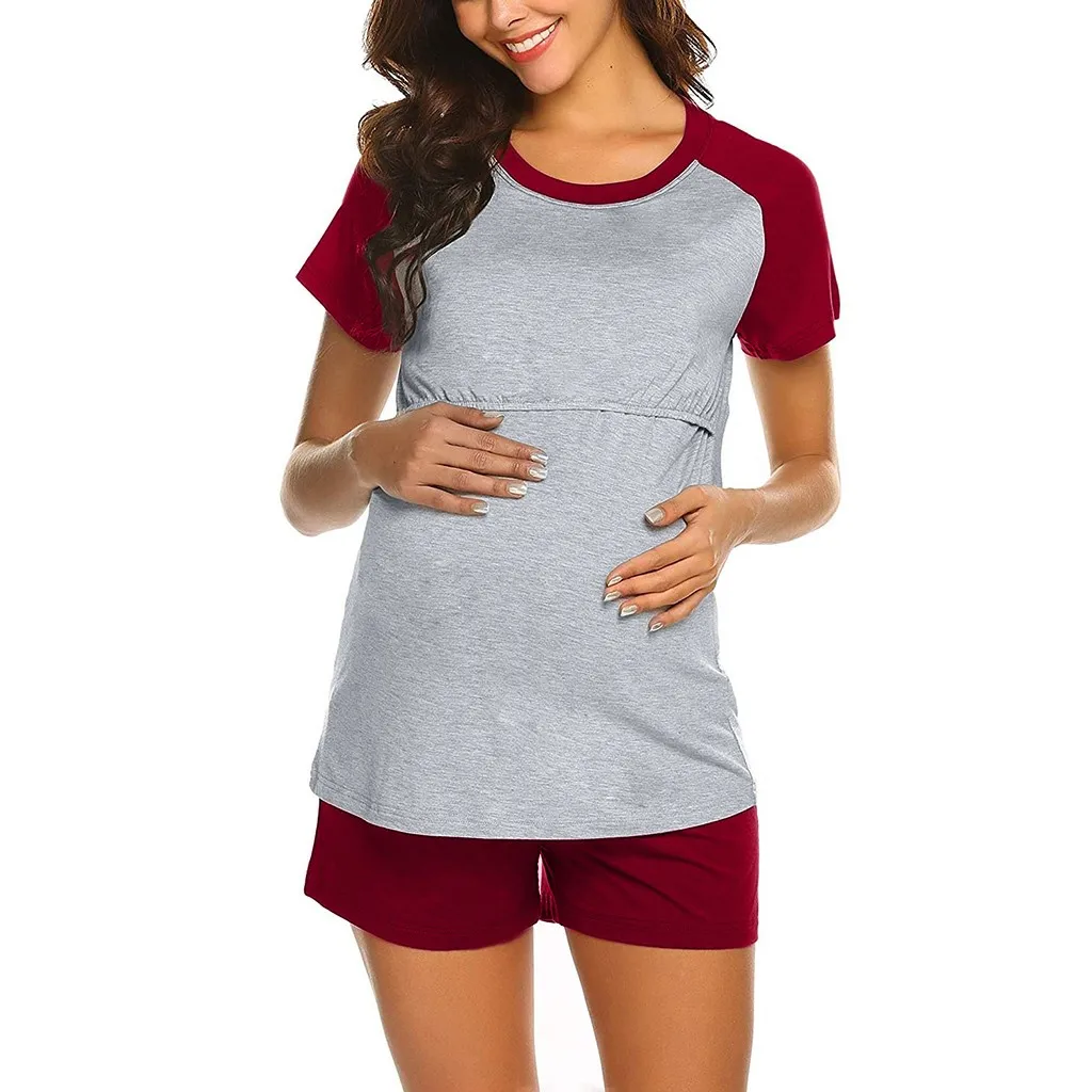 

2021 Summer Maternity Clothes Women Nursing Maternity Nightshirts Breastfeeding Clothes Short Sleeve+shorts Outfits Pajamas New