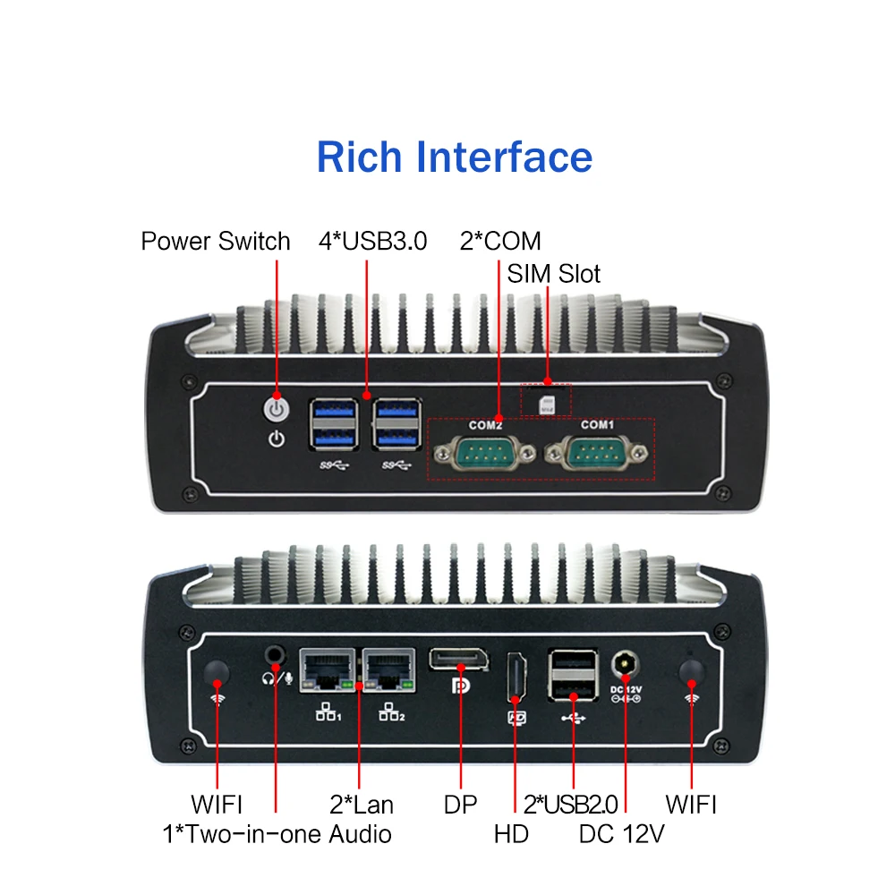 Мини ПК Yanling Top Win 10 Intel четырехъядерный процессор двойная lan 4K HTPC безвентиляторный