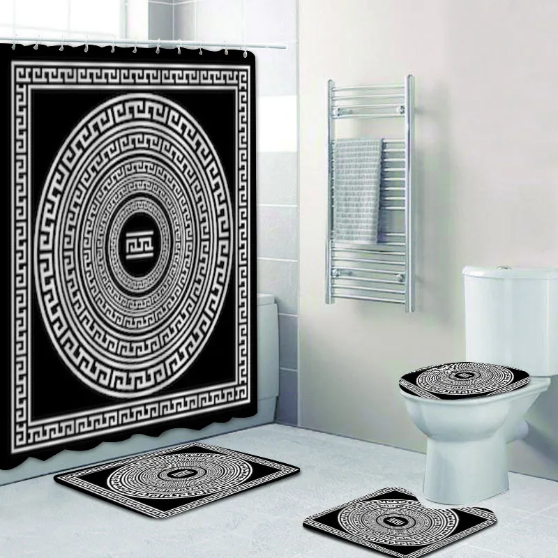 4 шт. душевая занавеска с греческим ключом в комплекте для ванной комнаты