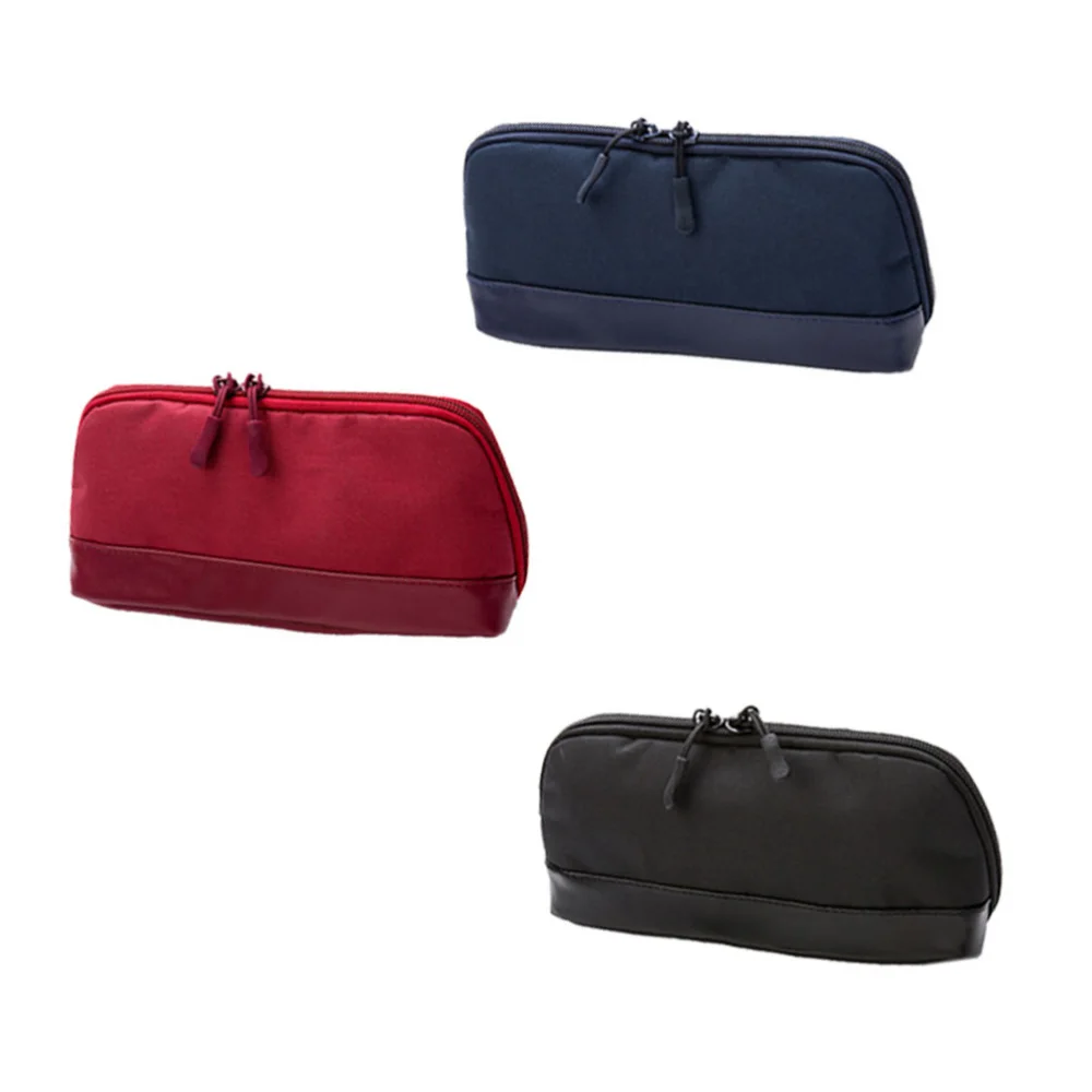 

Large Capacity Canvas Pen Bag Multifunction Pencil Case Student Storage Pouch Stationery Holder (Type E Semi-round Red)