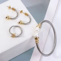 2021 new luxury stainless steel bracelet ring earrings for women jewelry sets wedding crystal bracelet for women party jewelry
