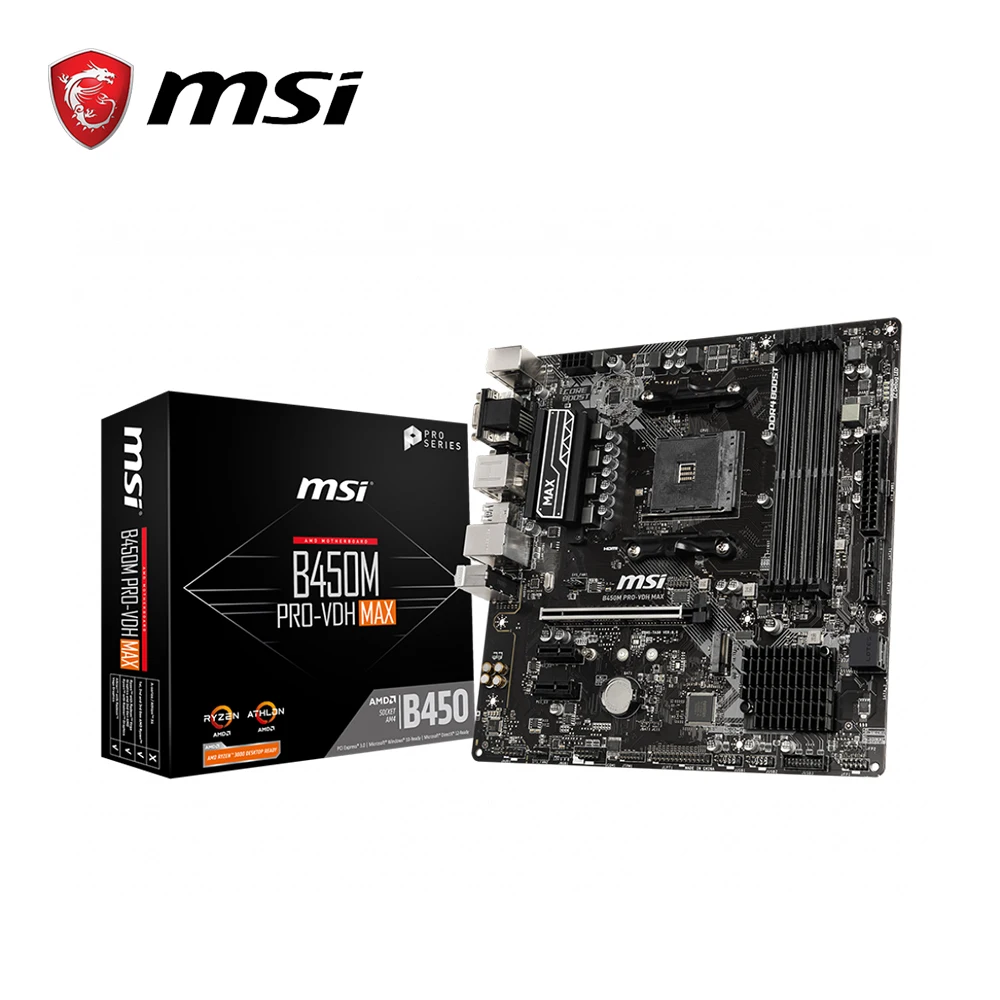 Системная плата msi B450M-PRO-VDH-MAX AMD ryzen с поддержкой 3-го поколения am4 M.2 ssd USB3.1 ddr4 VGA DVI HDMI Micro-ATX b450 материнская плата