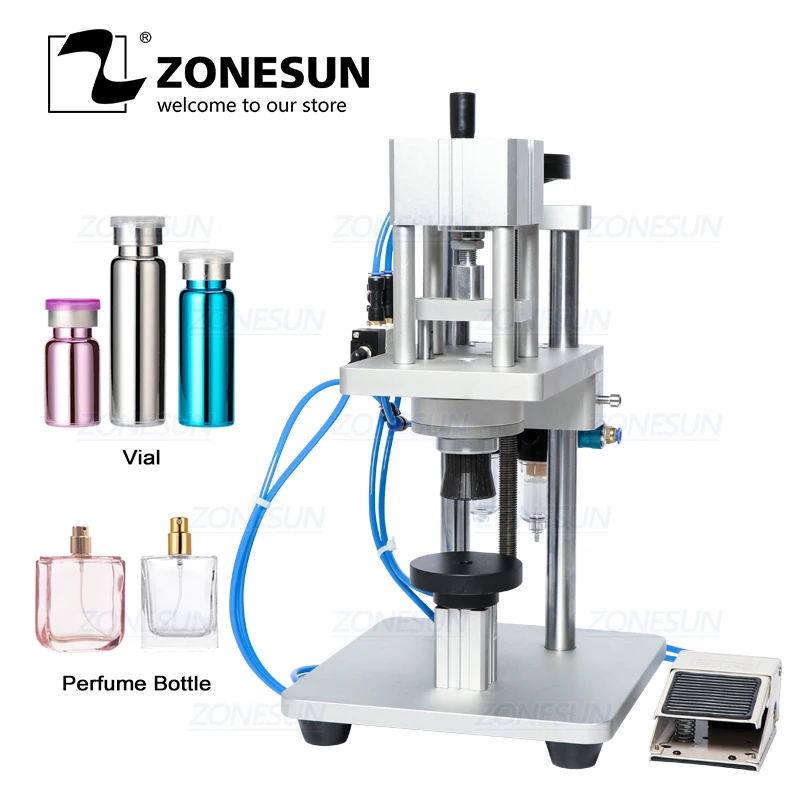 

ZONESUN Pneumatic Cologne Oral Liquid Capping Machine Aromatic Water Bottle Capper Aluminum Plastic Glass Vial Crimper