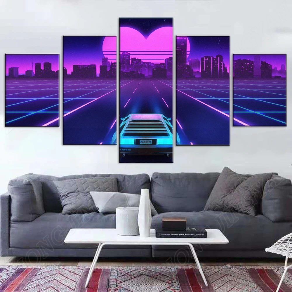 5 шт. абстрактная неоновая городская Ретро волна автомобиль в форме сердца