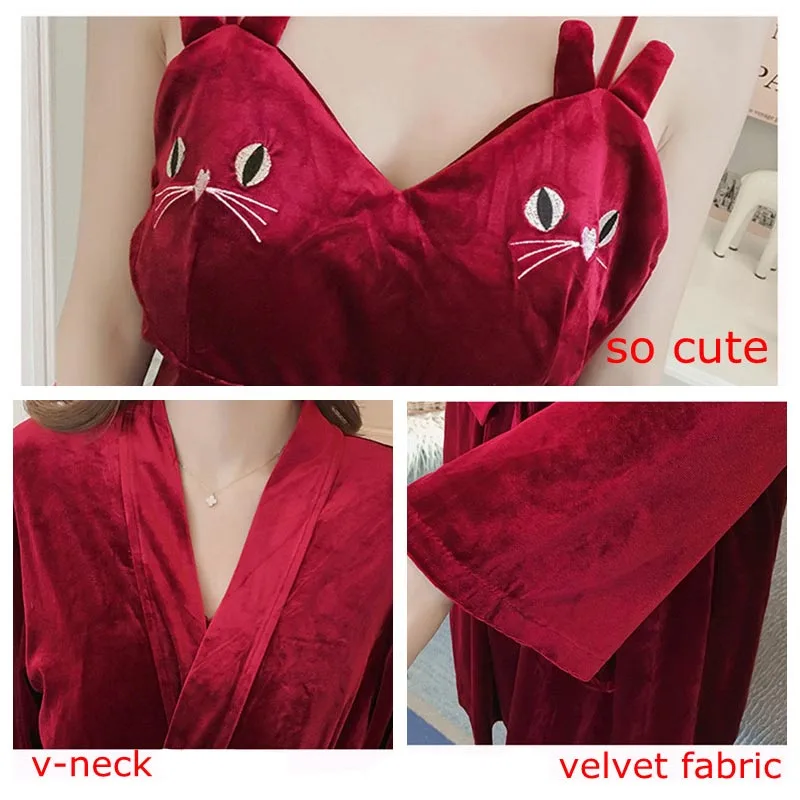 Новые женские пижамы зимние теплые халаты сексуальный домашний халат набор