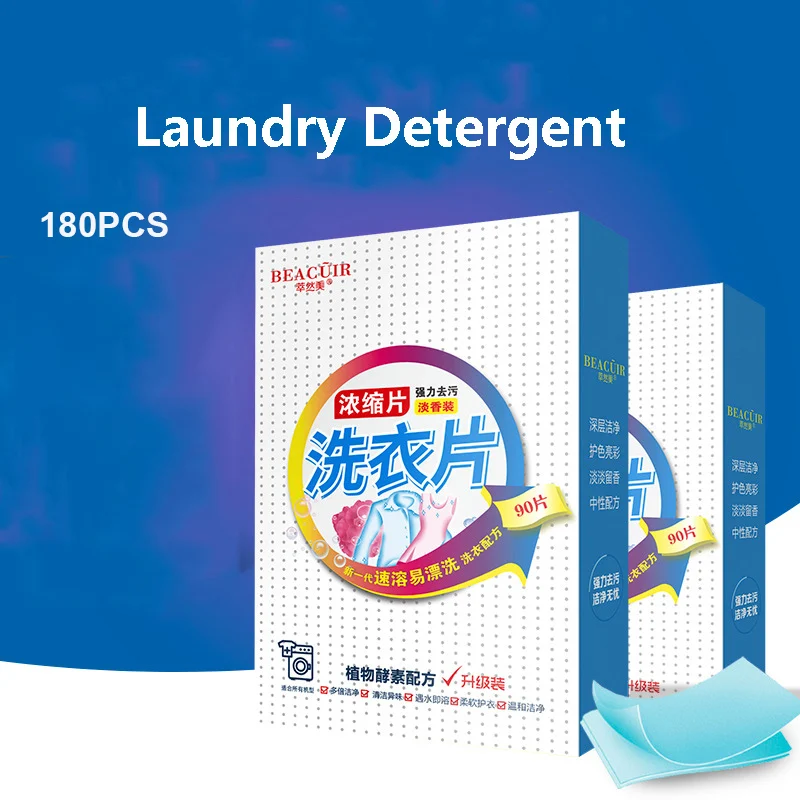 

180PCS Laundry Detergent Natural Laundry Tablets Washing Powder Home Cleaning Products Supplies Wash Paper Sheets Total Two Box