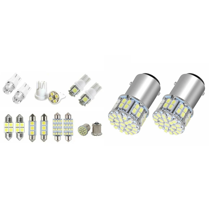 

2Pcs 6000K White 1157 50SMD Tail Brake LED Lights Bulb with 14 Assorted LED Inside Light Dome Trunk Map Plate Lamp Bulb