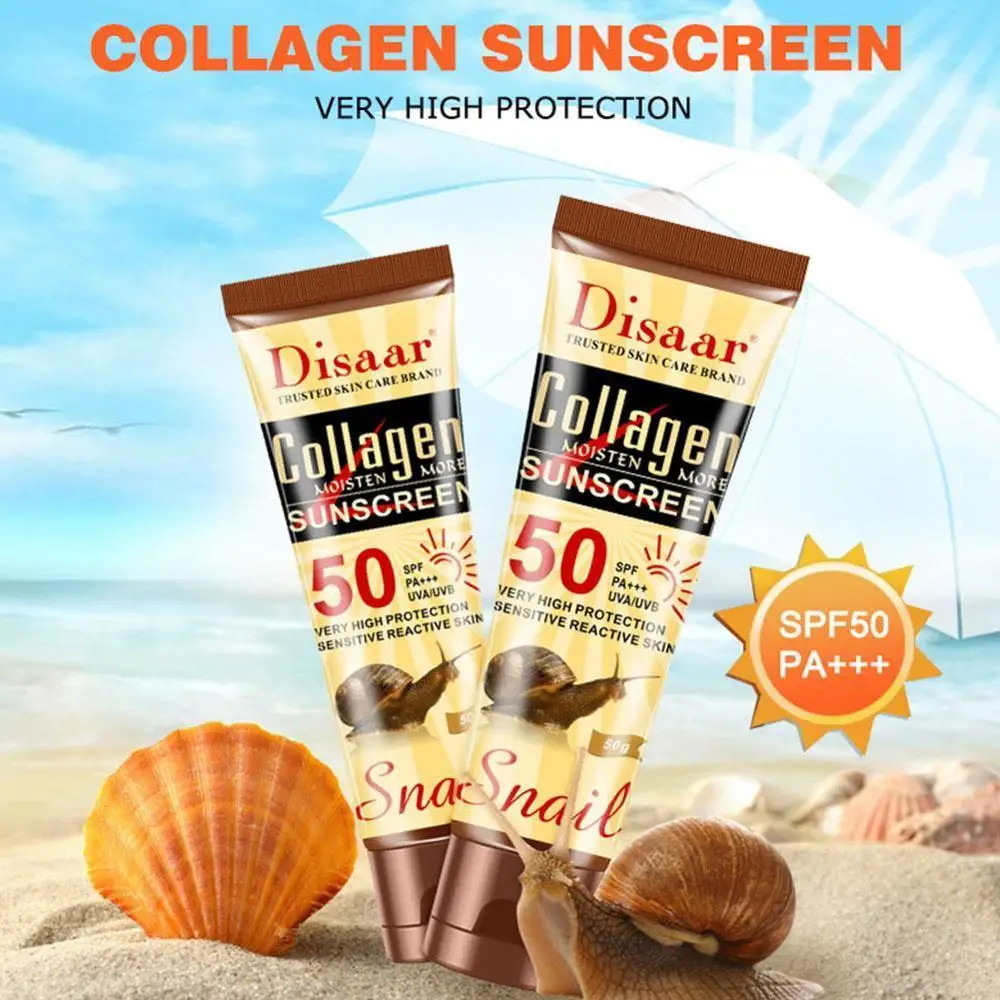 

Коллагеновый солнцезащитный козырек с улиткой SPF50, отбеливающий уход за кожей лица, солнцезащитный крем для жирной кожи, увлажняющий солнце...