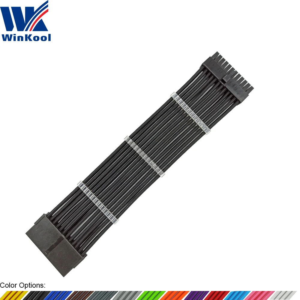 WinKool ATX MB 24PIN Female to Male 24P 18AWG рукавами PSU УДЛИНИТЕЛЬ шнур питания/кабель с черно белым