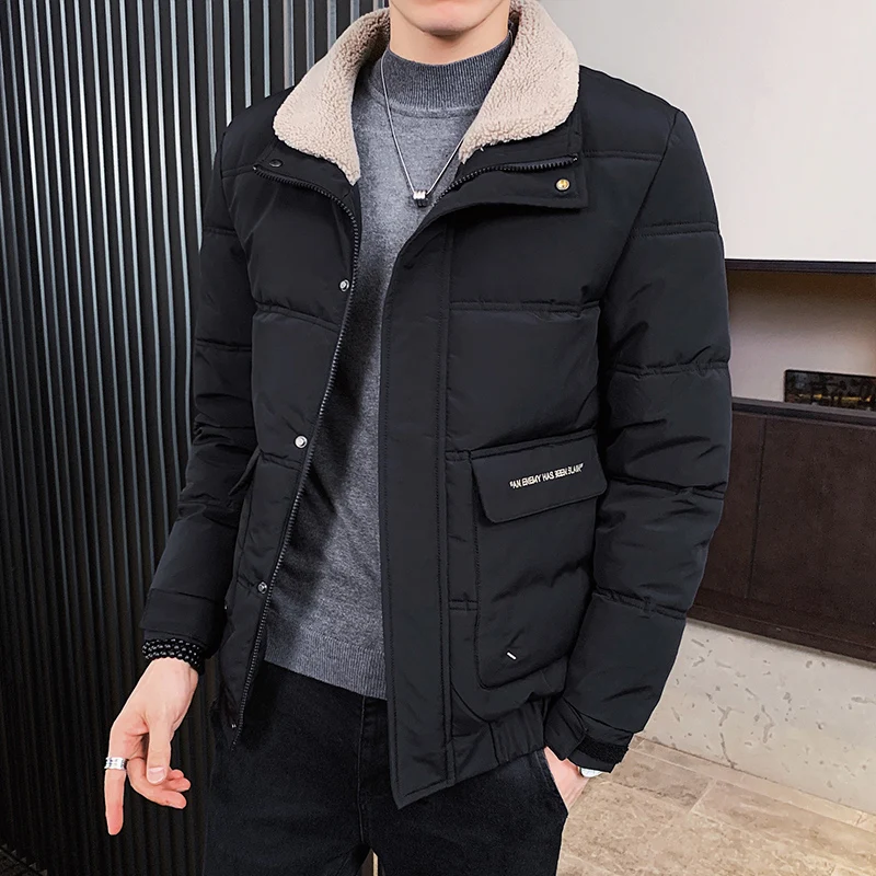 

2020 Winter New Men's Parka Fleece Collar Padded Thicken Warm Puffer Jackets Heavy Windbreaker Red Black Khaki