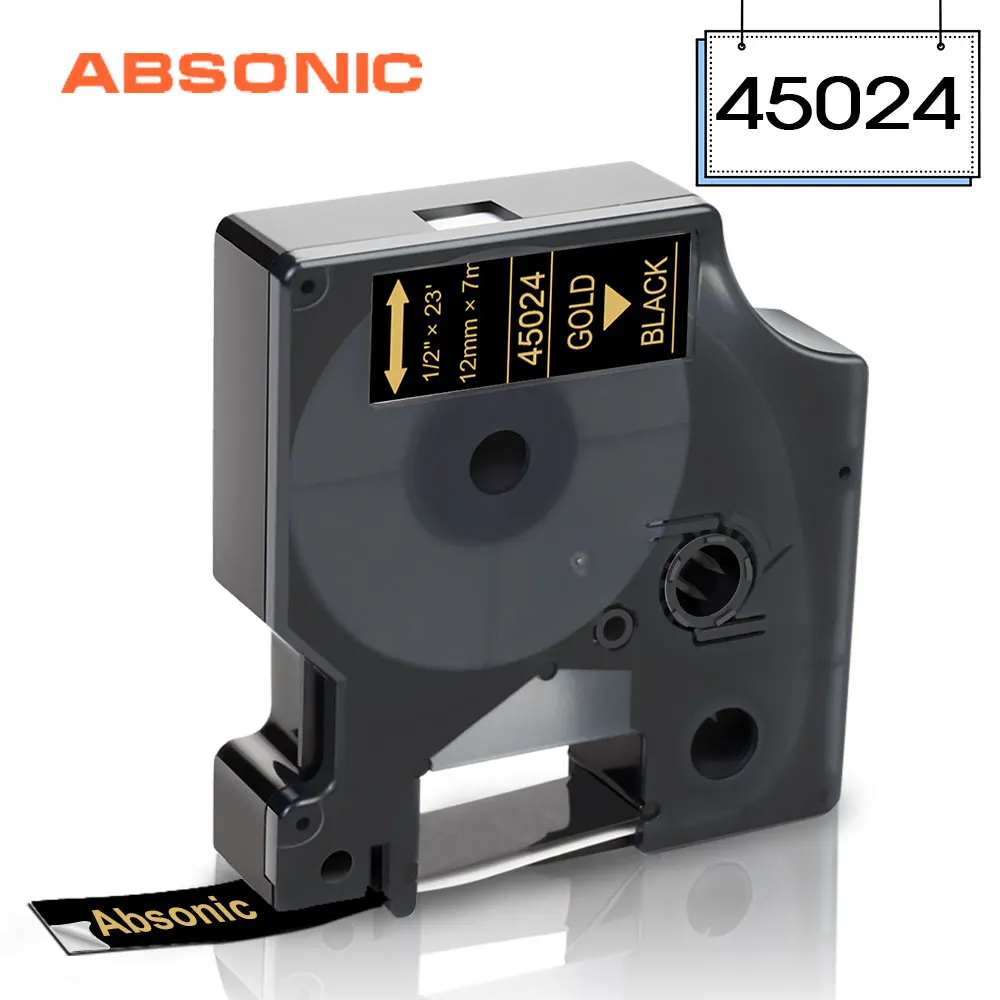 Absoonic Gold on Black 45024 45013 D1 лента для этикеток 1/2 &quot12 мм заменяющая этикетку Dymo LabelManager