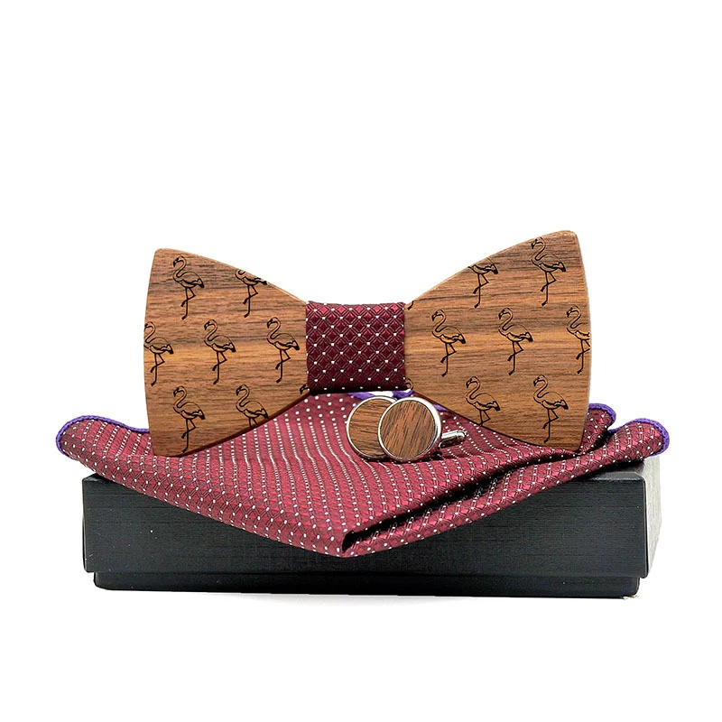 

2022 деревянные галстуки-бабочки в стиле ретро для мужчин для взрослых, деловой стиль, носовой платок, набор запонок, галстук-бабочка в коробк...