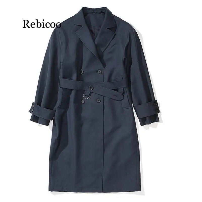 

Double Breasted Trench Coat Women's Mid-length Autumn New Style British Style over-the-Knee Lace-up Suit Collar Overcoat