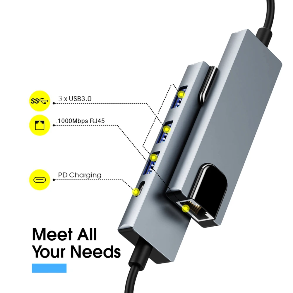 

Разветвитель для порта USB Type-C и RJ45, 5 в 1, 1000 м