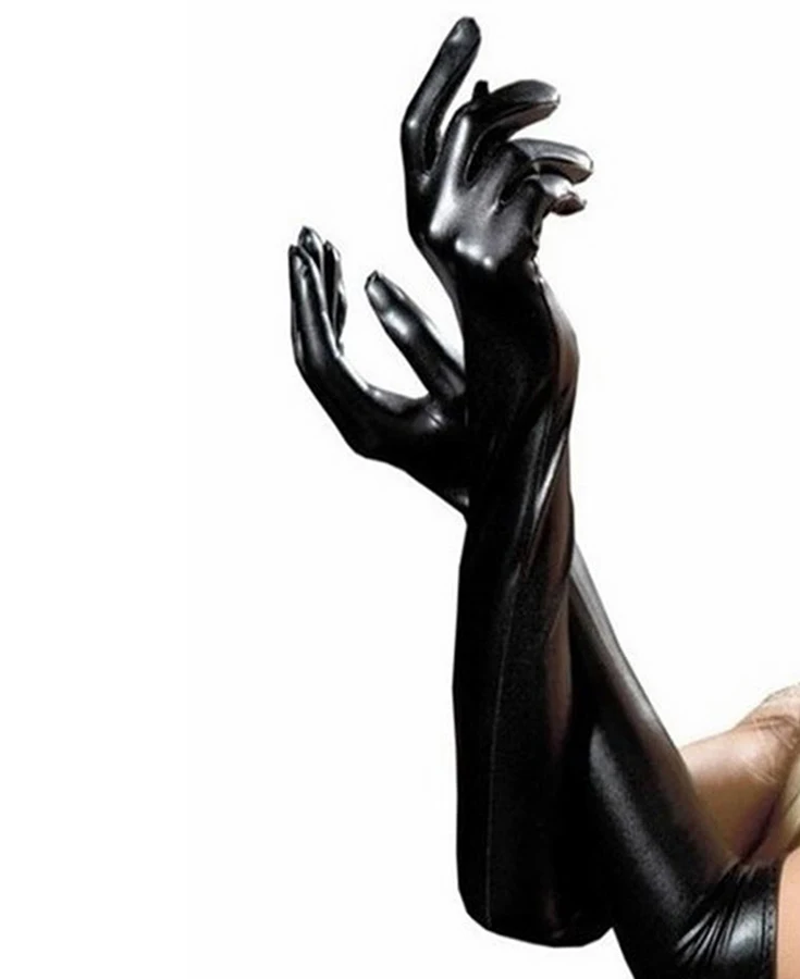 Сексуальный готический косплей ПВХ сексуальный костюм Длинный Локоть