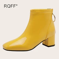 plus size 30 51 women shoes 2021 autumn winter new fashion patent leather square toe 5cm block heels short chelsea boots yellow