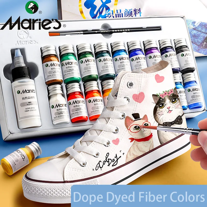 Maries Dope-Dyed Fiber Permanent Fabric Paint Set 12/36 Colors 10ml/Tube Textile Acrylic Paints for Clothes Canvas Waterproof