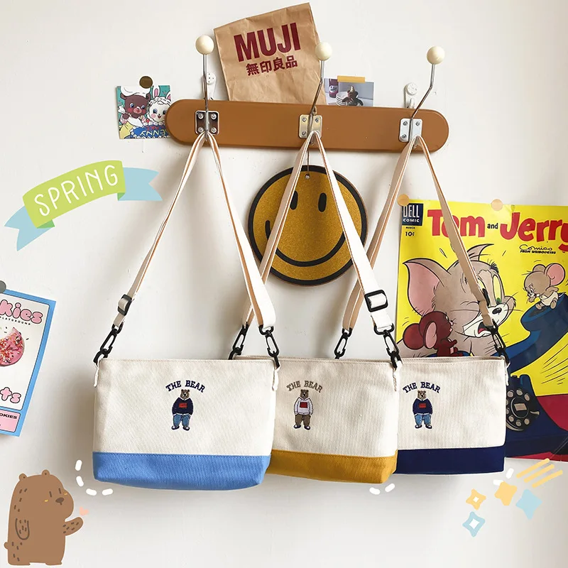 

Сумка на плечо для женщин, новинка 2021, сумка-мессенджер через плечо, модные холщовые сумки с милым медведем