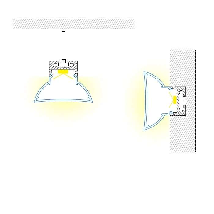 

LED Ceiling Suspended Linear Fluorescent Lighting Wall Recessed Aluminium LED Light Profile with opaque diffuser and end