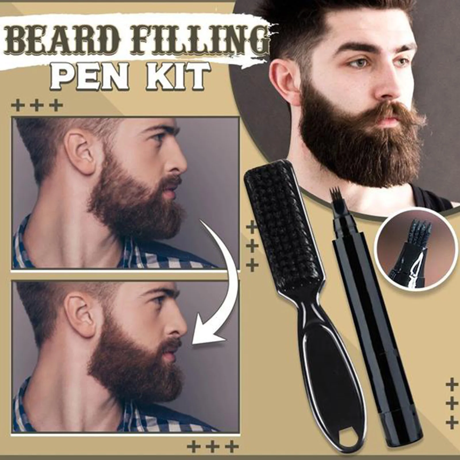 

Beard Filling Pen Kit Men Waterproof Male Mustache Pencil Filler Shaping Grooming Set Barber Facial Hair Repair Tool