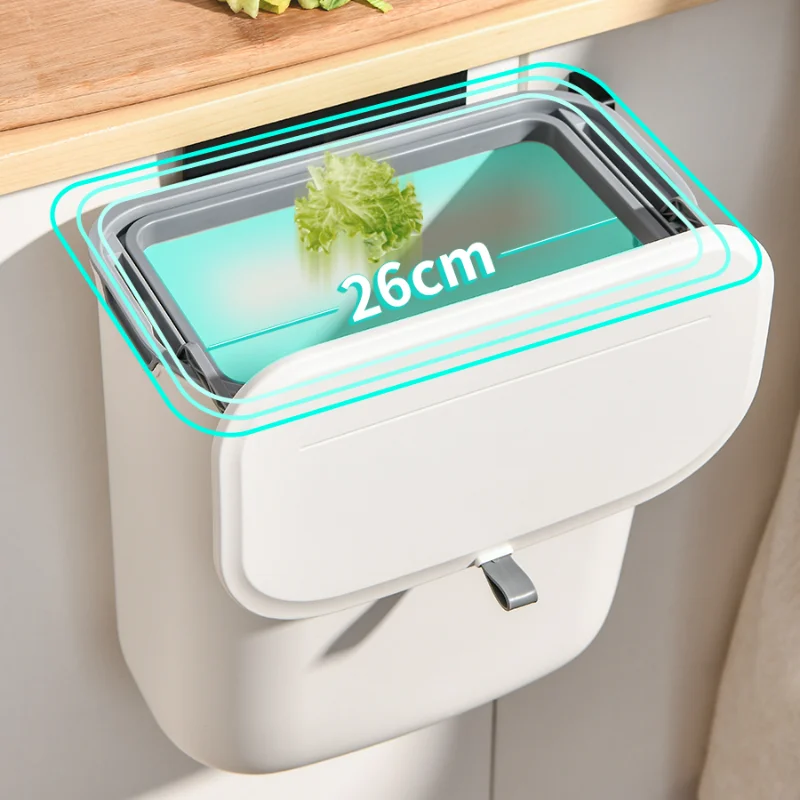 

Plastic Rectangle Trash Can Kitchen Bwith Lid Double Layer Trash Can Wall Hanging Cubo De Basura Kitchen Supplies BS50LJ