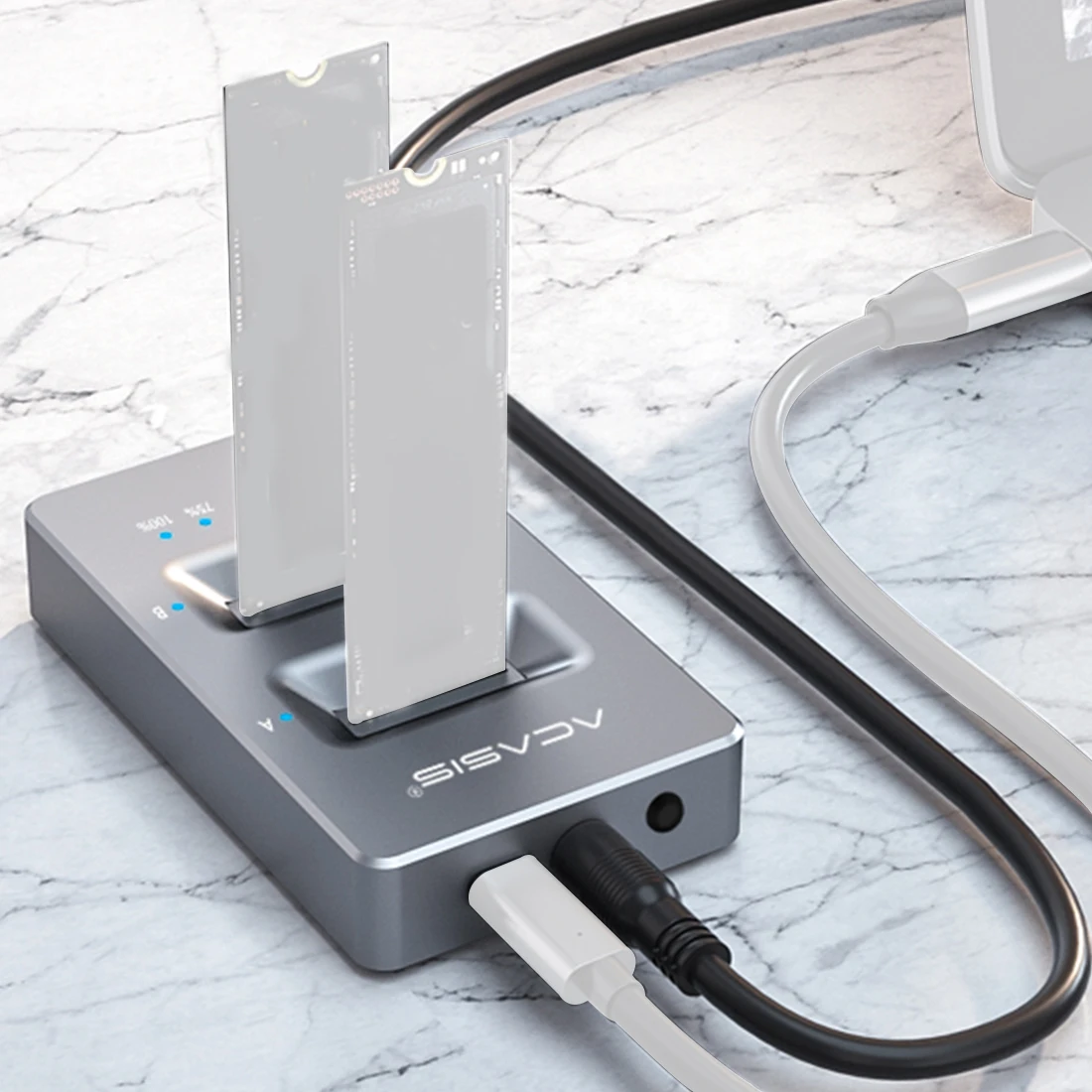 Acasis Dual Bay Enclosure Clone Docking Station M.2 to Type C USB3.1 Gen2 Hard Disk Box External for NVME M2 SSD Key M SSD