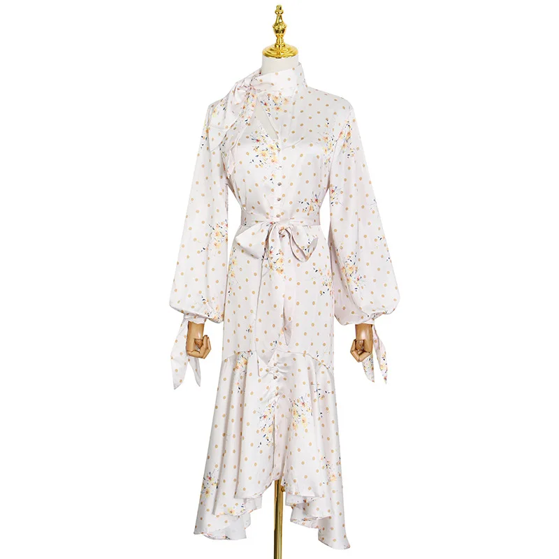 

2021 summer new French elegant dress slim drape feeling in the long skirt high waist irregular large skirt