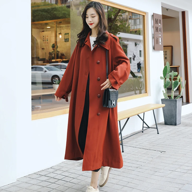 

Red Trench Coat Spring Autumn Women Fashion Elegant Korean Single Breasted Sashes Long Windbreaker Female Overcoat Jacket 1902