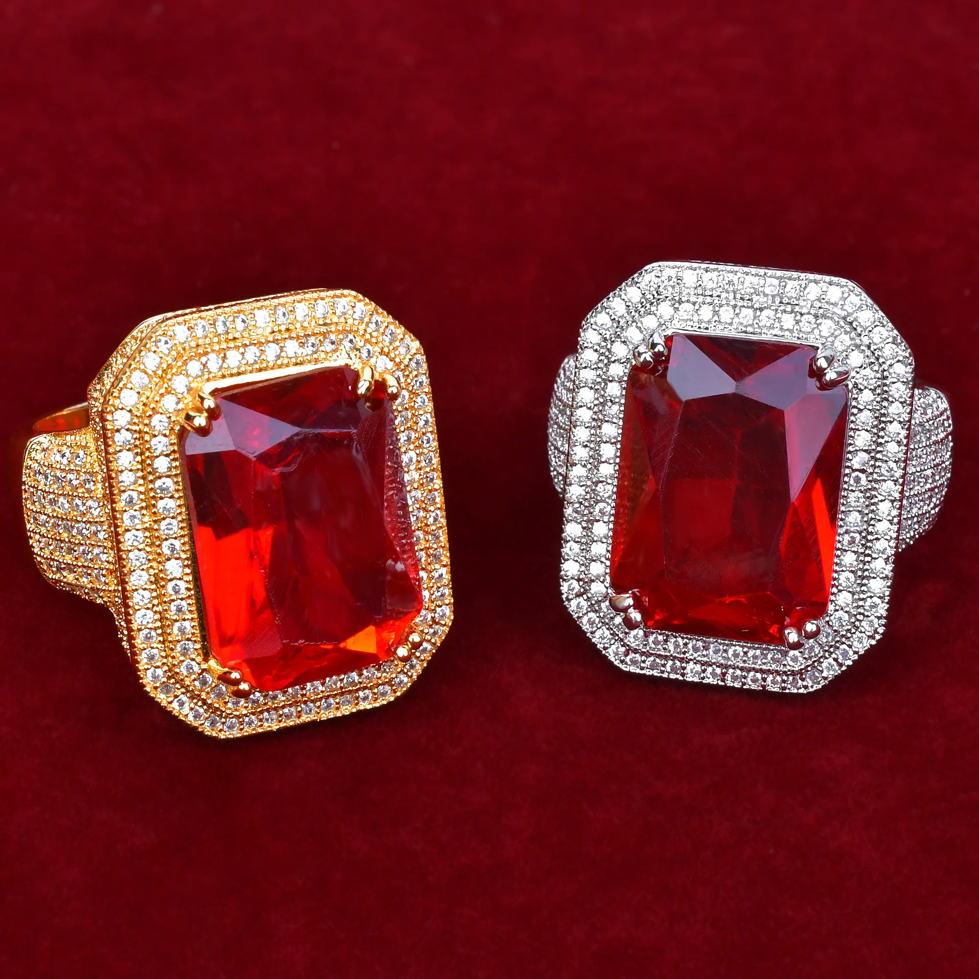 Мужское золотистое кольцо из меди и циркона в стиле хип хоп|Кольца| |