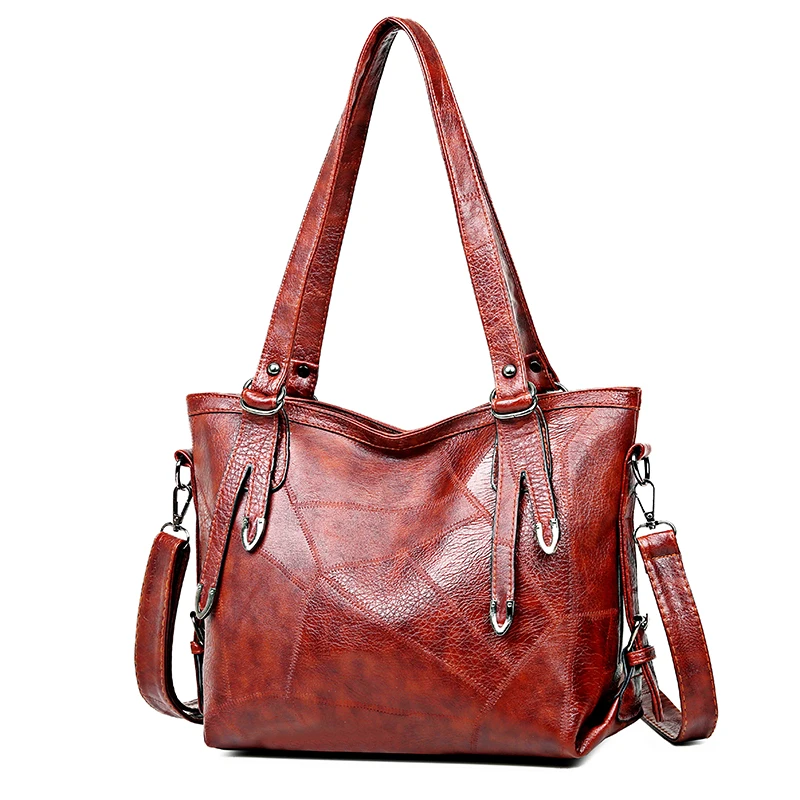 Коричневая винтажная кожаная сумка в стиле пэчворк сумки для женщин на плечо