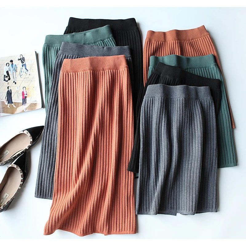 Юбка-карандаш Женская средней длины Элегантная трикотажная эластичная юбка с