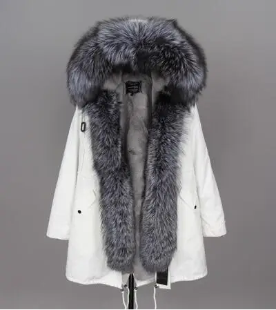 11faux fur liner Натуральная меховая белая хлопковая куртка зимняя женская меховая куртка парка подкладка из натурального кроличьего меха с лисьим меховым воротником с планкой добавляют манжеты - Цвет: 11faux fur liner