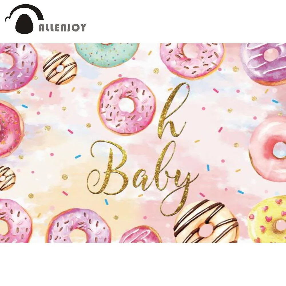 

Allenjoy Oh Baby Backdrop Donut Dessert Pink Children Birthday Party Baby Shower Background Gold Dots Decoration Banner Supplies