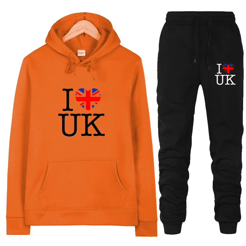 

Autumn Winter I Love Uk Two Pieces Sets Thick Pullover Tracksuit Women Sportswear Gyms Fitness Training Woman Hoodie Sweatshirts