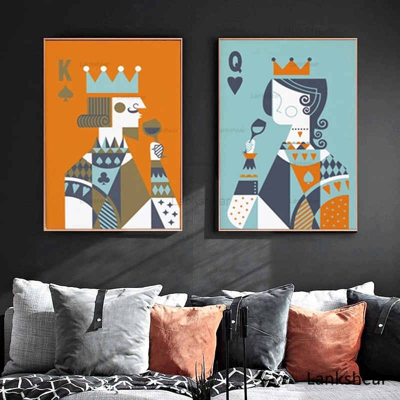 Скандинавский абстрактный покер питьевой король и королева картины на холсте