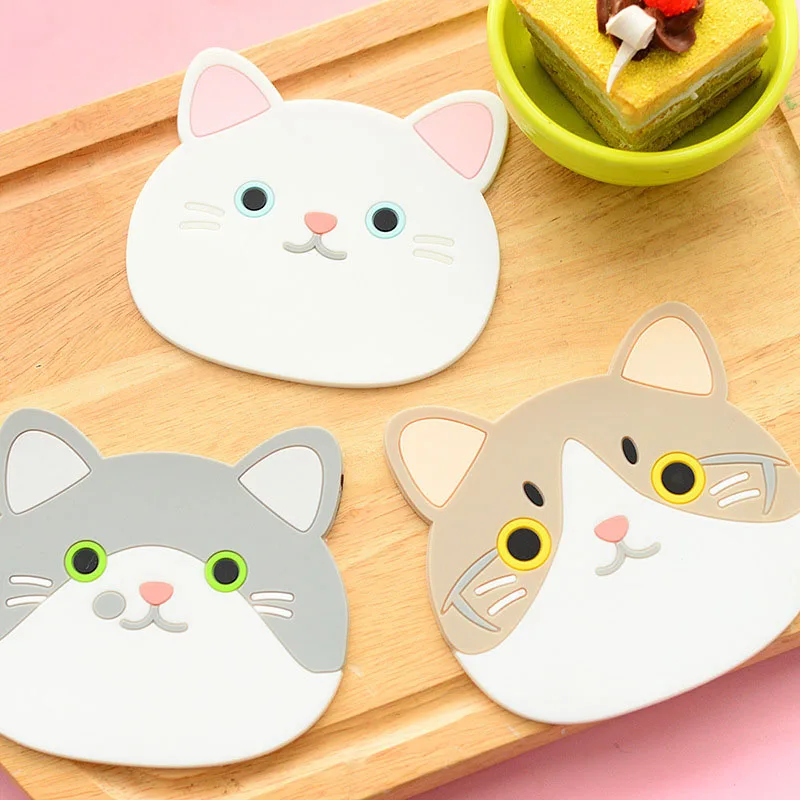 

New Cartoon Cat Shaped Tea Mat Cup Holder Mat Coffee Silicone Coaster Non-slip Hot Drink Insulated Pad Stand Kitchen Accessories