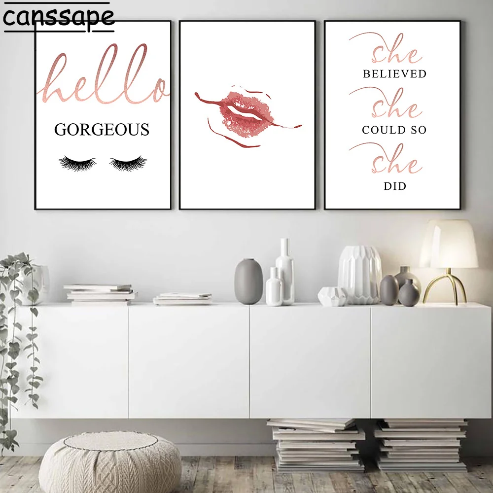 Картина из розового холста Hello Великолепный постер для ресниц с принтом