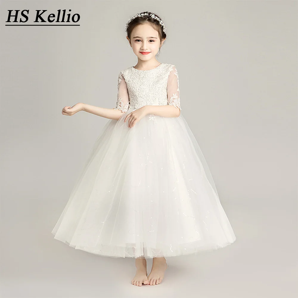 Белые платья для первого причастия бальное платье принцессы девочек с цветами