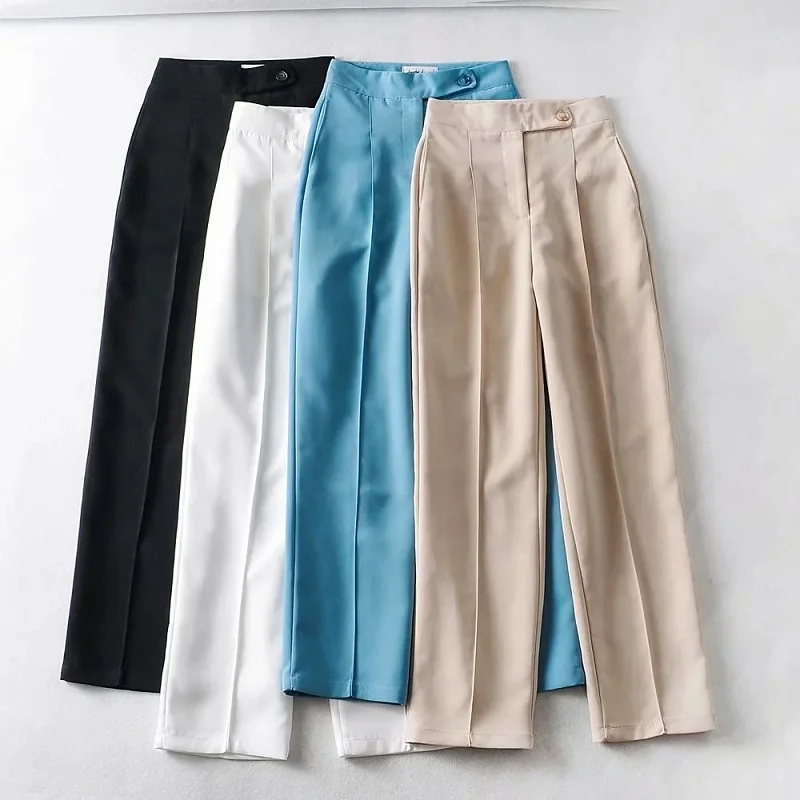 

Брюки женские прямые с высокой талией, тонкие, с карманами, весна-осень 2021