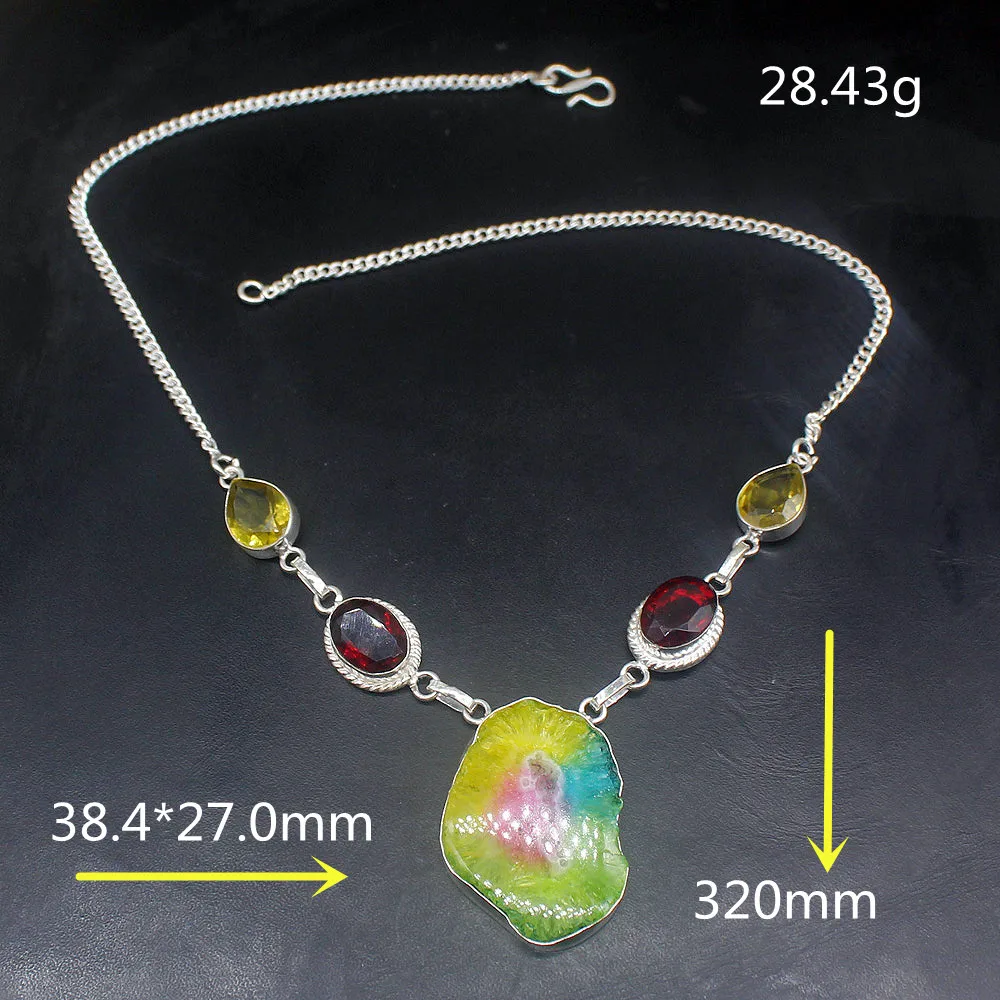 Украшения Gemstonefactory. Большая акция. Ожерелье на цепочке для дам из натурального кварца солнечного, граната и цитрина. Серебро 925 пробы. Длина 32 см. 20215096.