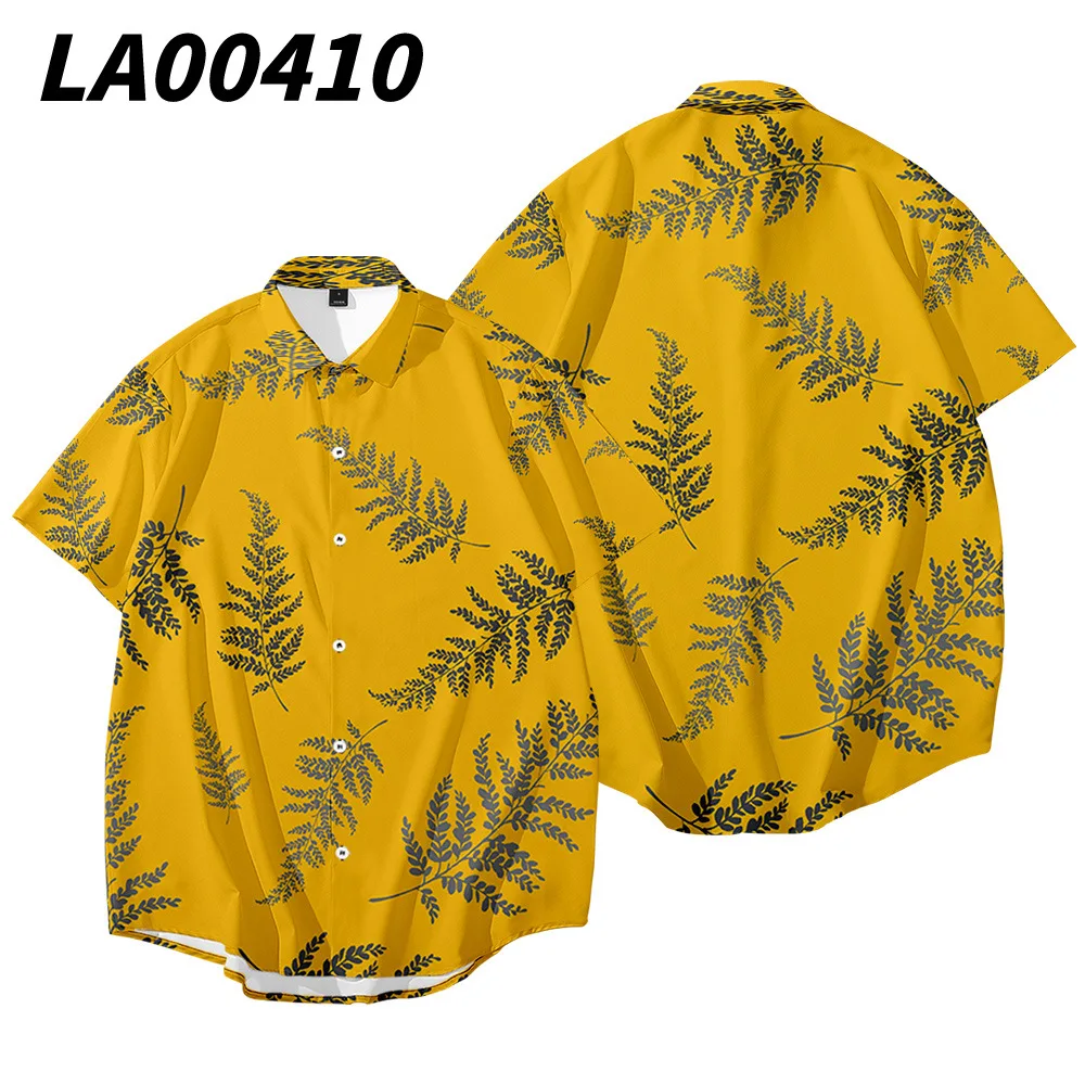 

Summer Short Sleeve Shirts Men Holiday Vacation Clothing Yellow Printed Hawaiian Beach Shirt for Men Chemise