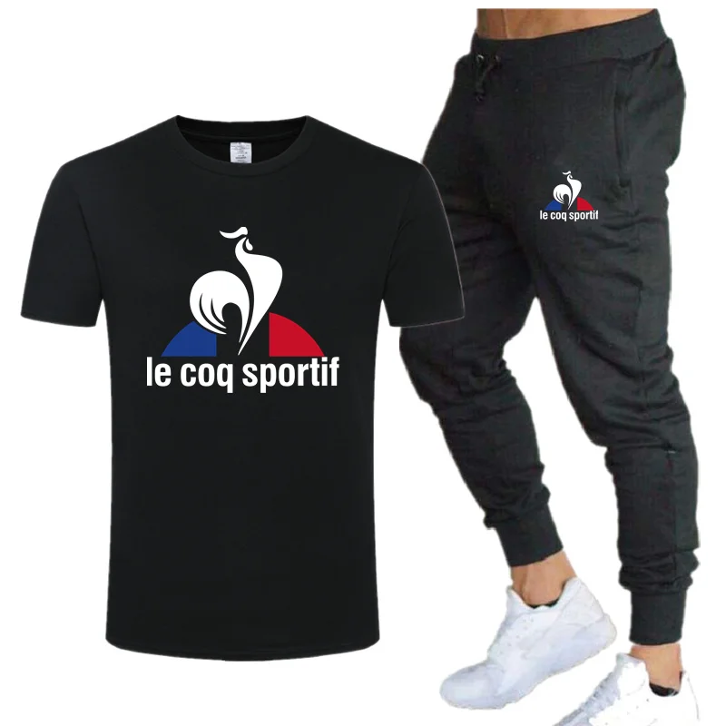 

Новинка 2021, летняя Модная брендовая мужская футболка + спортивные повседневные брюки, комплект из двух предметов, хлопковая рубашка с цветн...