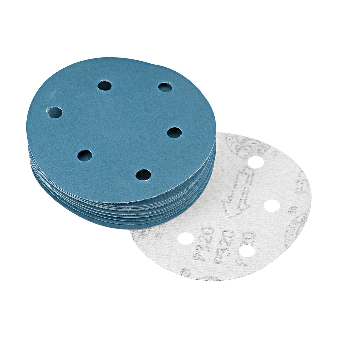 

uxcell 5-Inch Sanding Disc 320 Grits 6 Holes Flocking Back Sandpapers Blue to wood rubber leather plastic stone etc. 15Pcs