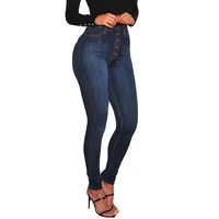 women casual button oversized denim pants 2021 high waist skinny office lady jeans stretch slim pant female calf length trousers