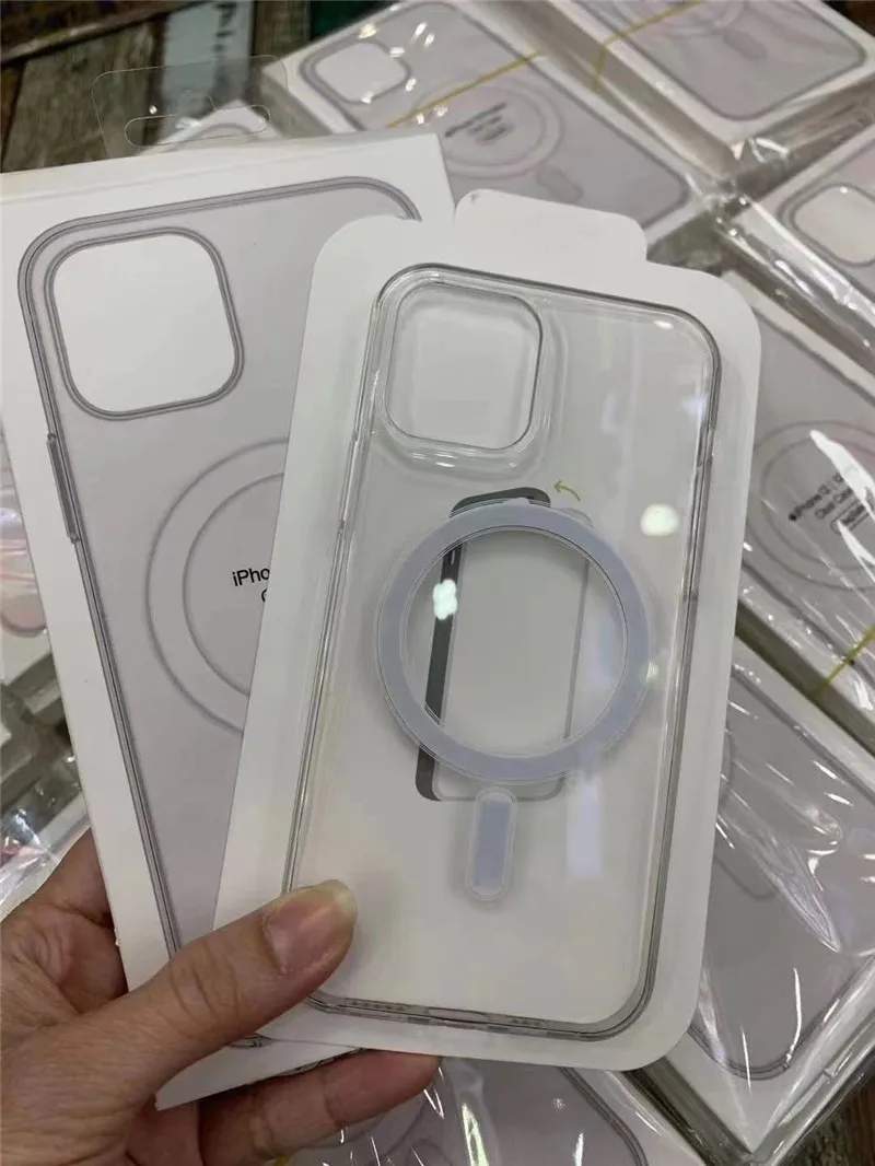 

Прозрачный чехол 1:1 Для Magsafe для iPhone 12 Pro Max 12Mini, Магнитный чехол с беспроводной зарядкой, роскошная прозрачная задняя крышка с коробкой
