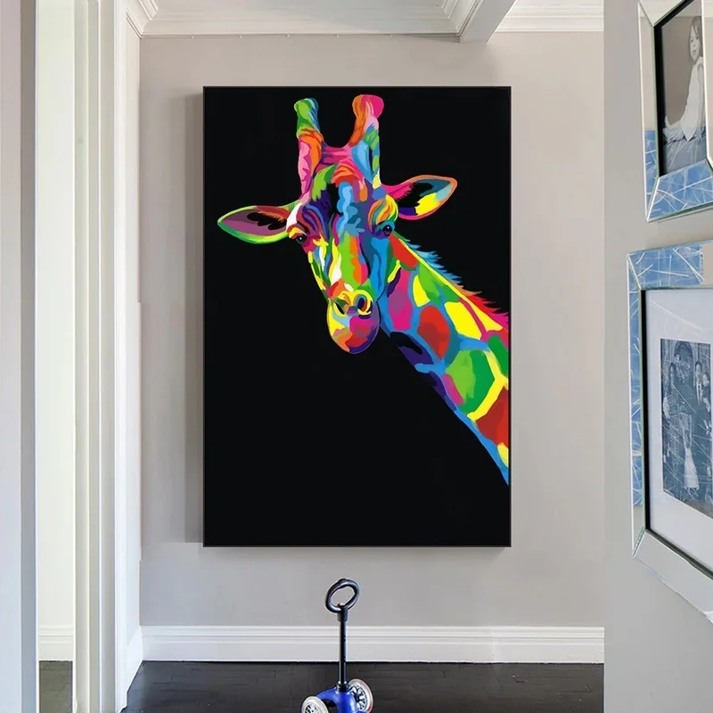 

Modern Wall Art Painting Abstract Animal Art Canvas Prints Wall Colorful Giraffe Head Picture for Living Room Decoration Posters